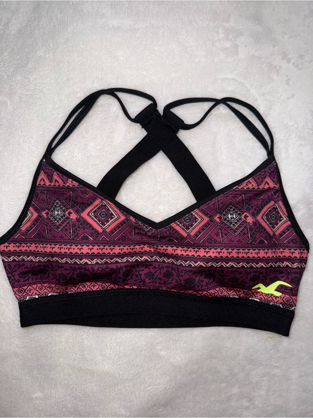 Hollister Pink & Black Geometric Strappy Sports Bra